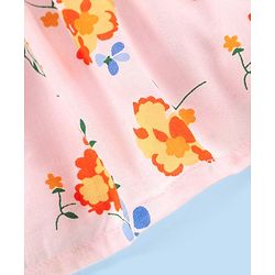 Babyhug 100% Viscose Woven Half Sleeves Top With Drawstring & Frill Detailing Floral Print- Pink