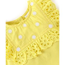Babyhug 100% Cotton Woven Sleeveless Top With Floral Embroidery & Schiffli Frill Detailing - Yellow