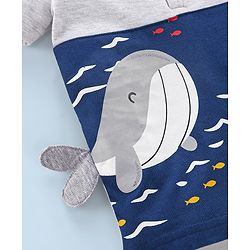 Babyhug Cotton Half Sleeves T-Shirt Whale Applique - Navy Blue & Grey