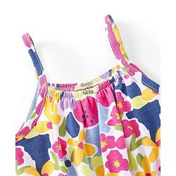 Babyhug 100% Cotton Knitted Sleeveless Jumpsuit Floral Print- Pink & Blue