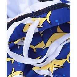 Babyhug Half Sleeves Mid Thigh Length Swimsuit Shark Print - Blue