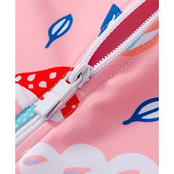 Babyhug Full Sleeves Frock Swimsuit Leaf Print- Pink