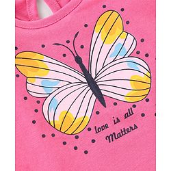 Babyhug 100% Cotton Knit Half Sleeves Butterfly Graphic T-Shirt - Pink