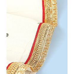 Babyhug Sleeveless Brocade Choli With Chanderi Butti Lehenga And Dupatta Set- Off White & Red