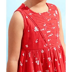 Babyhug Rayon Sleeveless Frock Floral with Headband - Red