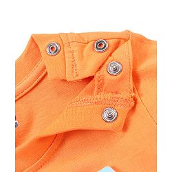Babyhug 100% Cotton Knit Dungaree and Half Sleeves T-Shirt Set Solid Colour and Fruits Print - Orange & Blue