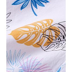 Babyhug Cotton Woven Half Sleeves Shirt & Denim Shorts Set Leaves Print - White & Blue