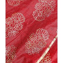 Babyhug Sleeveless Kurti With Churidar Pant & Dupatta Embroidery & Foil Print - Maroon