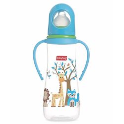 Babyhug Bubble Anti-Colic Feeding Bottle with Dual Handles - Blue & White, 250 ml | Sterilizable | BPA-Free | Bottle for Babies | Newborns | Toddlers