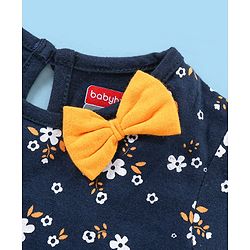 Babyhug 100% Cotton Half Sleeves Floral Print Frocks with Bow Applique Pack of 2 - Navy Blue & Yellow