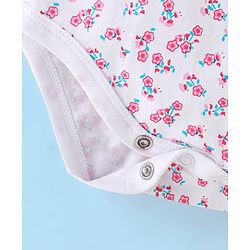 Babyhug 100% Cotton Knit Half Sleeves Frock Style Onesie with Headband Floral Print - Pink
