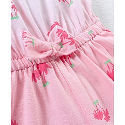 Babyhug 100% Cotton Knitted Sleeveless Jumpsuit With Attched Bow Palm Tree Print - White
