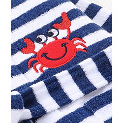 Babyhug Knit Terry Full Sleeves Striped Hooded Bath Robe with Crab Patch - Navy Blue