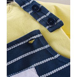 Babyhug 100% Cotton Knit Half Sleeves T-Shirt & Dungaree Set Striped - Yellow & Blue