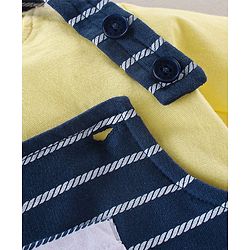 Babyhug 100% Cotton Knit Half Sleeves T-Shirt & Dungaree Set Striped - Yellow & Blue
