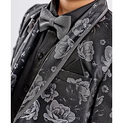 Babyhug Full Sleeves Party Suit With Bow Floral Print- Black