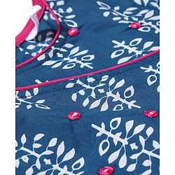 Babyhug 100% Cotton Woven Three Fourth Sleeves Ethnic Dress with Floral Print & Mirror Work - Indigo