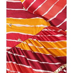 Babyhug Cotton Woven Three Fourth Sleeves Tiered Ethnic Dress Leheriya Printed - Yellow & Pink