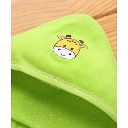 Babyhug Knitted Terry Hooded Towel Giraffe Embroidery - Green