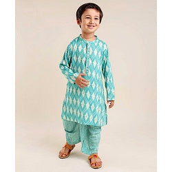 Babyhug Woven Full Sleeves Kurta & Dhoti Set Printed - Blue