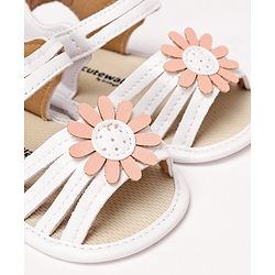 Cute Walk by Babyhug Velcro Closure Sandal Style Booties With Floral Applique - White