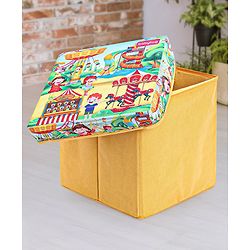 Babyhug Foldable Storage Box With Lid Theme Park - Yellow