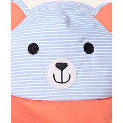 Babyhug Cotton Bear Print With Stripes & Ear Applique Baseball Cap Multicolour - Circumference 45 cm