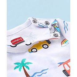 Babyhug 100% Cotton Knit Half Sleeves Striped Romper Koala Print - Blue & Yellow