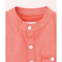 Babyhug 100% Cotton Full Sleeves Solid Color Kurta Style Shirt - Orange