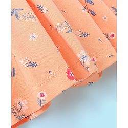 Babyhug 100% Cotton Knit Floral Print Frock with Frill Sleeves Inner Tee - Peach & White