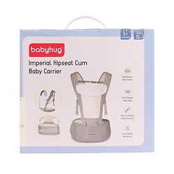 Babyhug Imperial 5-in-1 Baby Carrier with Hip Seat: Front, back & hip carrying positions, Adjustable head support, Padded straps, Breathable fabric, Pressure-relieving waist belt, Side storage pockets, Supports up to 15kg- Grey