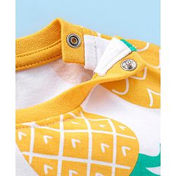 Babyhug Cotton Half Sleeves T-Shirt With Pineapple Print & Happy Embellished - Yellow & White