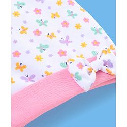 Babyhug 100% Cotton Butterfly Printed Cap Mittens & Booties Pink - Diameter 10 cm