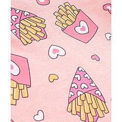 Babyhug 100% Cotton Knit Short Sleeves Fries Print with Frill Detailing Tee - Peach
