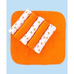 Babyhug Knitted Terry Wash Cloth Pack of 6 Paws Print - Orange & White