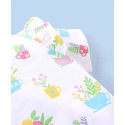 Babyhug 100% Cotton Half Sleeves Tee With Frill Detailing Floral Print- White