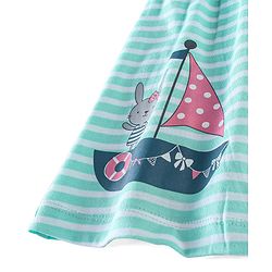 Babyhug 100% Cotton Knit Sleeveless Striped Top and Leggings Set Bunny Print - Blue & Pink