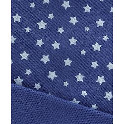 Babyhug 100% Cotton Knit Caps Bear & Star Print Pack of 2 Blue - Cap Diameter 9.5 cm