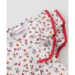 Babyhug Rayon Woven Flutter Sleeves Tunic Top Floral Print with Lace & Frill Detail - Off White