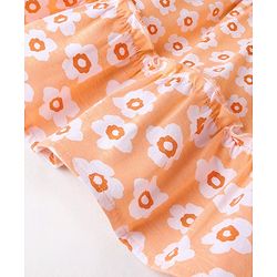 Babyhug 100% Cotton Knit Half Sleeves Frock With Floral Print - Orange