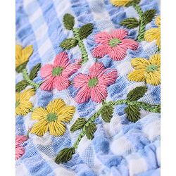Babyhug 100% Cotton Seer Sucker Woven Embroidered Short Sleeves Frock With Bloomer Checked- Blue