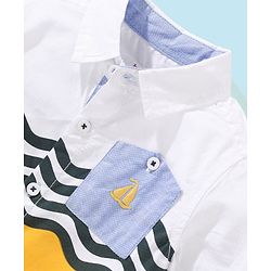 Babyhug 100% Cotton Half Sleeves Color Block Shirt- White & Yellow