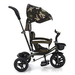 Babyhug Plug & Play Apache Tricycle with Parental Handle and Printed Canopy Military Theme - Green