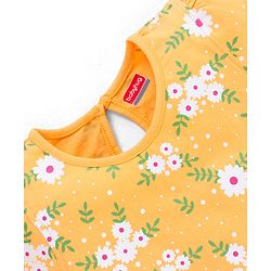 Babyhug 100% Cotton Cap Sleeves Tee with Floral Print - Yellow