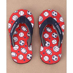 Cute Walk by Babyhug Slip On Flip Flops Sports Ball Print- Red