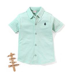 Babyhug 100% Cotton Half Sleeves Knitted Pique Striped Shirt - Light Green