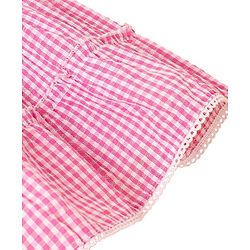 Babyhug Seer Sucker Yarndyed Checks Singlet Frock With Corsage - Pink