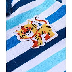 Babyhug Cotton Knit Half Sleeves Striped Polo T-Shirt Tiger Patch - White & Blue