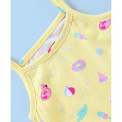 Babyhug 100% Cotton Knit Sleeveless Slip Flamingo & Floral Print Pack Of 3 - Blue Pink & Yellow