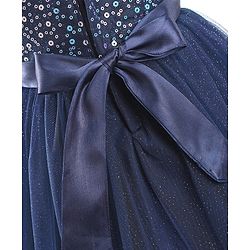 Babyhug Sleeveless Sequinned Party Frock With Floral Corsage- Navy Blue